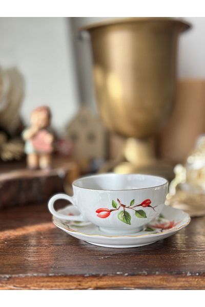 Bavaria Winterling Bavarian Stamped Gilt German Antique Porcelain Red Green Floral Teacup