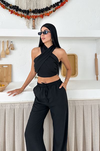 MOZENA Halter Crop and Pants Two Piece Set