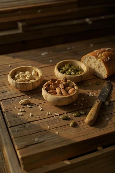 UCR HOME Natural Bamboo Round Set of 3 Snack Bowls Breakfast Bowl