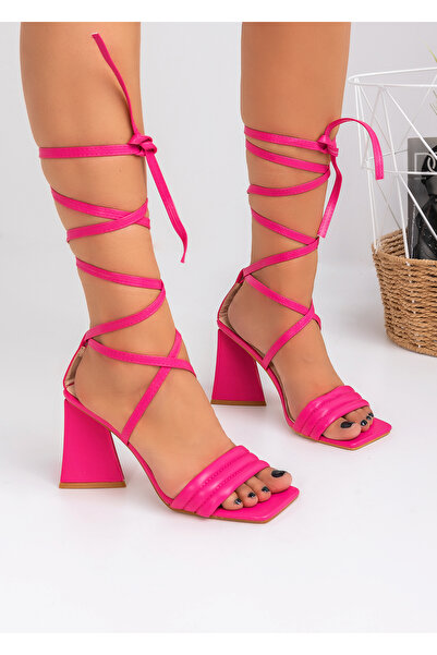 starlike Sandale cu toc dama fucsia A058