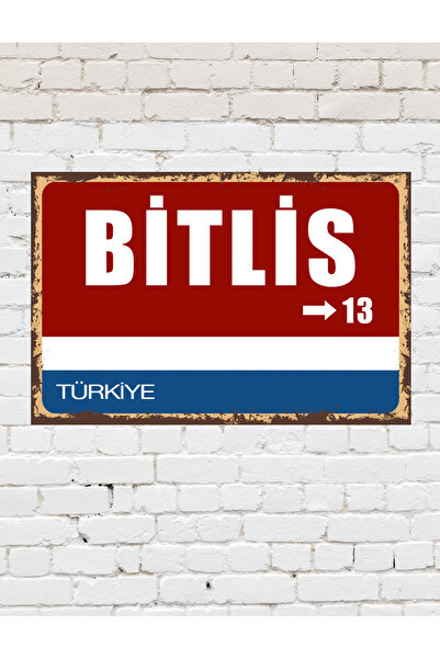 TABLOX Bitlis 13 Dekoratif Şehir Plaka Retro Tablo MDF Ahşap Tablo Sokak Tabe...