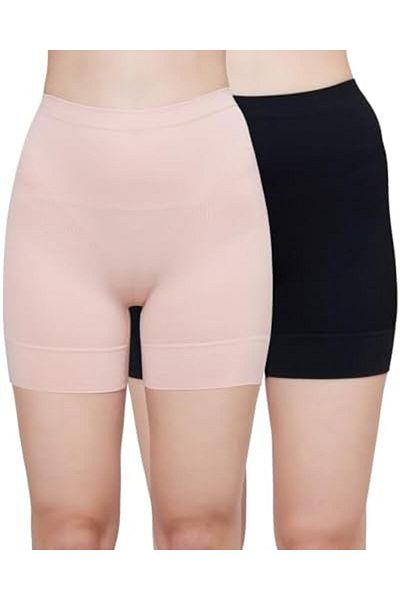 Glamroot Seamless High Waist Tummy Control Shapewear Boyshort Panty, Size M-XXL, Black/Beige (Pack Of 2)