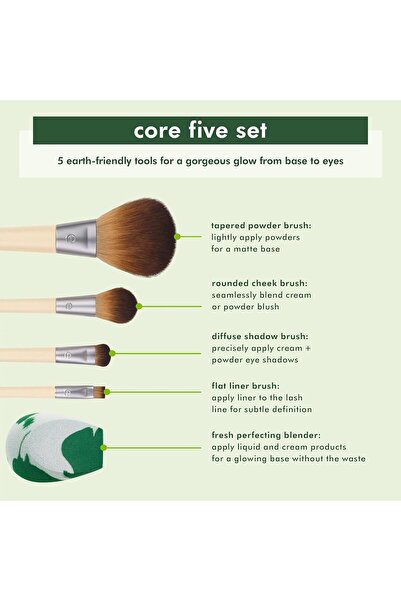 Ecotools Core Five Makeup Brush and Sponge Kit, For Eyeshadow, Blush, Bronzer, Eyeliner, & Foundation ET0024