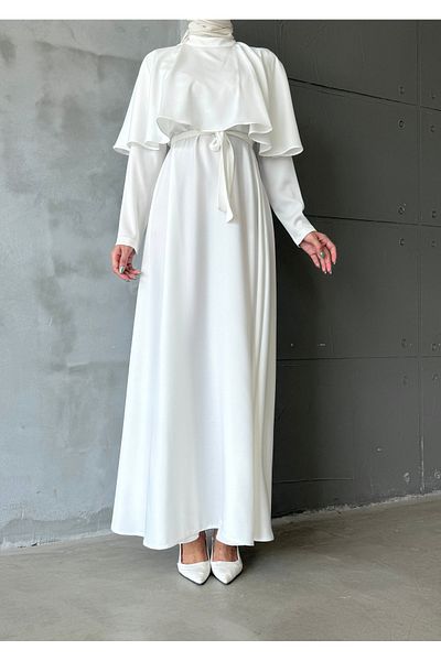 Aranlı tekstil Satin Fabric Cape Detail Tettured Dress/Evening Dress
