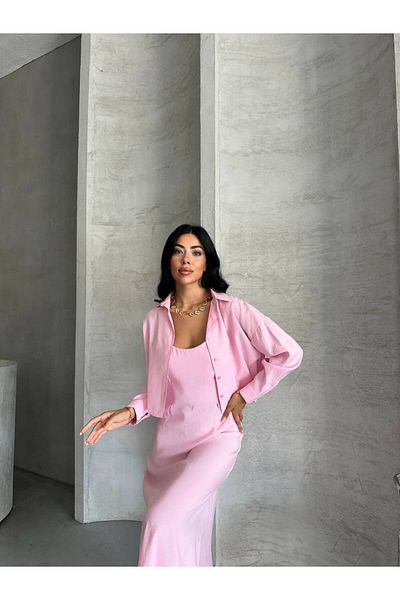 Bak'ap Premium Perry Cotton Tril Tril Fabric Shirt Long Dress 2-Piece Suit