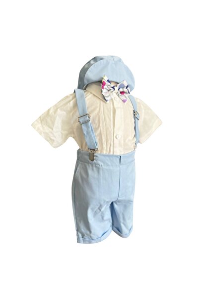 OEM Costum elegant de vară pentru băieți, set format din 5 piese: body, pantaloni, bretele, papion și șapcă, 1-