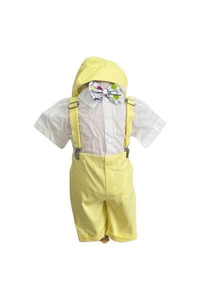OEM Costum elegant de vară pentru băieți, set de 5 piese: cămașă, pantaloni, bretele, papion și beretă, 3-6 luni