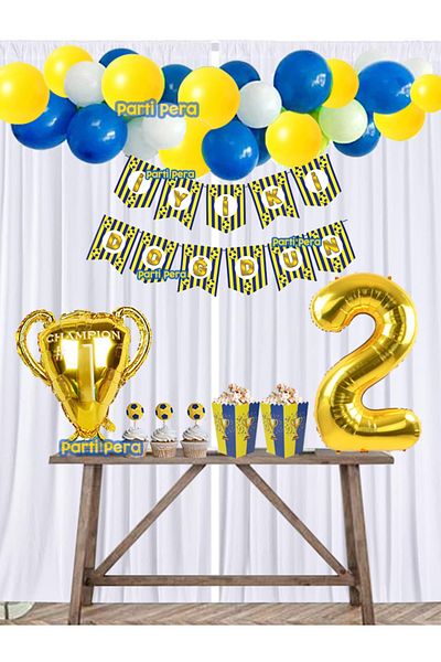 parti pera Yellow Navy Blue Football Themed Birthday Balloon Set Number Foil Balloon Trophy Foil Balloon Set
