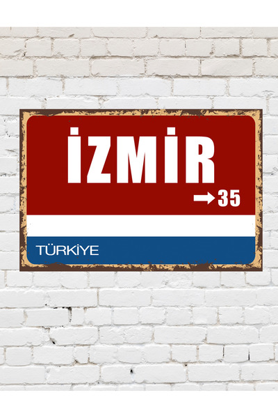TABLOX İzmir 35 Dekoratif Şehir Plaka Retro Tablo MDF Ahşap Tablo Sokak Tabel...