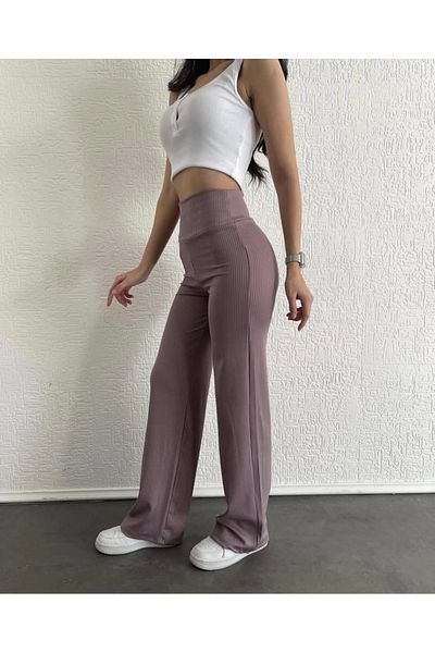 Zerenyus Ribbed Palazzo Trousers Sütlükbrown