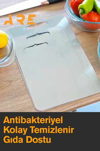 ARE Set of 3 Stainless Steel Cutting Chopping Boards – Suitable for Food Contact, Antibacterial