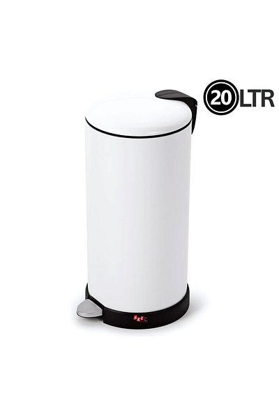 AKC 20L Stainless Steel Pedal Trash Can – Modern White Powder-Coated Waste Bin with Slow-Close Lid