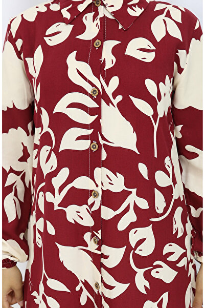 sefamerve Boydan Düğmeli Uzun Tunik 0111-02 Bordo