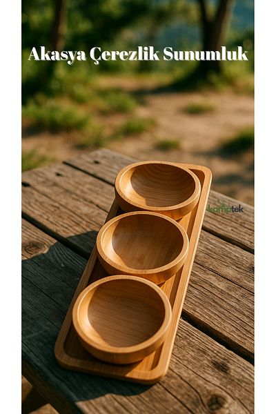 kamptek kamp teknolojisi Kamptek Acacia Snack Bowl Presentation Set Set of 4 Bamboo Oval