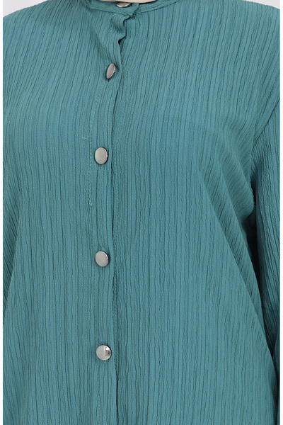 sefamerve Brocade Fabric Tunic Pants Two-Piece Set 2093-02 Petrol