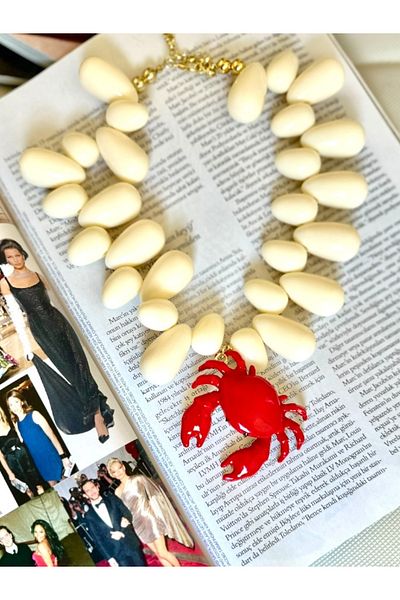 Finery by Nerrs Red Crab Necklace with Large Beads