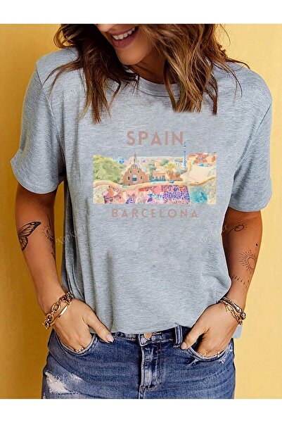 OVER HEAD Femei Barcelona Spania cu imprimeu supradimensionat tricou