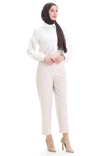 sefamerve Pantaloni de buzunar marimi mari 4003-05 Bej