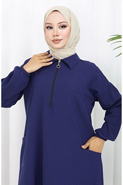 sefamerve Double Kumaş Uzun Tunik Pantolon İkili Takım 0034-09 Koyu Lacivert