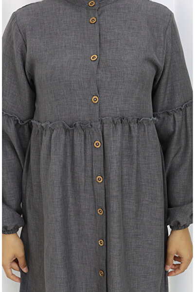 sefamerve Gathered buttoned tunic pants double set 0115-02 anthracite