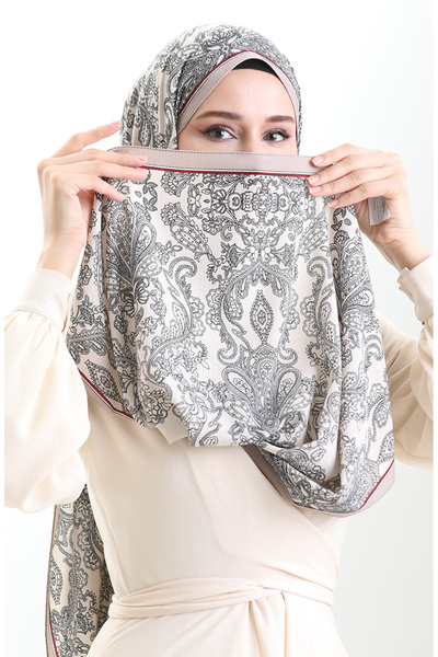 sefamerve Σάλι κρεπ Mio με σχέδιο Karaca 81099-02 Cream Mink