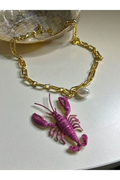 Finery by Nerrs Paperclip Chain Pink Lobster Necklace