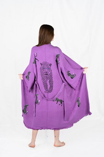 Befera Design Kimono muselină 100% bumbac halat de baie cu imprimeu leopard Rochie caftan