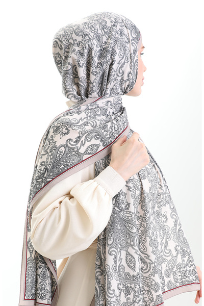 sefamerve Σάλι κρεπ Mio με σχέδιο Karaca 81099-02 Cream Mink