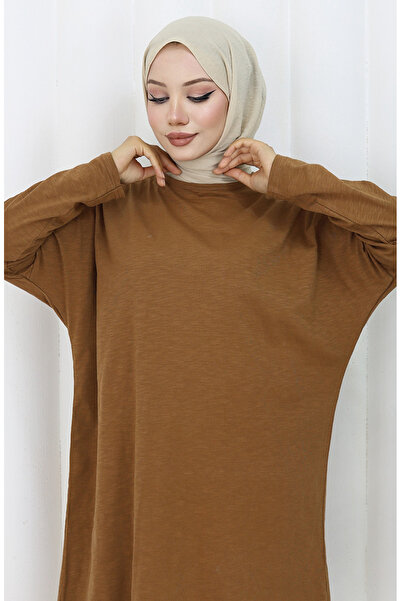 sefamerve Rahat Kesim Cotton Sade Tunik 8757-06 Sütlü kahve