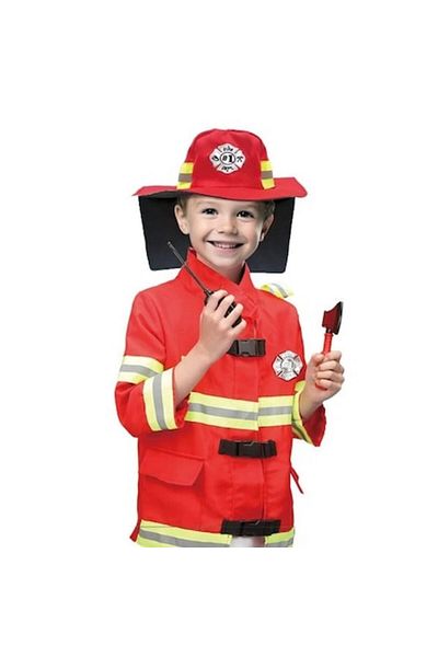 BREZIUM Costum de pompier pentru copii, cu accesorii incluse, marime universala, Rosu