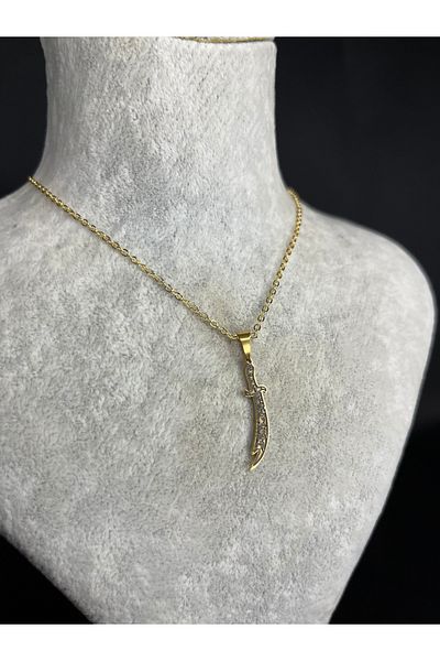 Mos Tespih Hz.Ali Zülfikar Sword Gold Steel Necklace