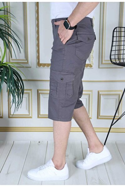 LORDA GİYİM Men's Bermuda Shorts Long Capri Cargo with Pockets Long Capri Knee High Waist