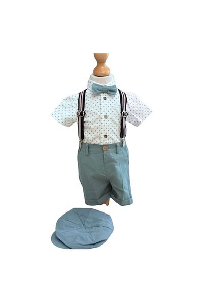 OEM Elegant boys' suit, 4-piece set: shirt, pants, beret, bow tie, 5-8 months, gray color