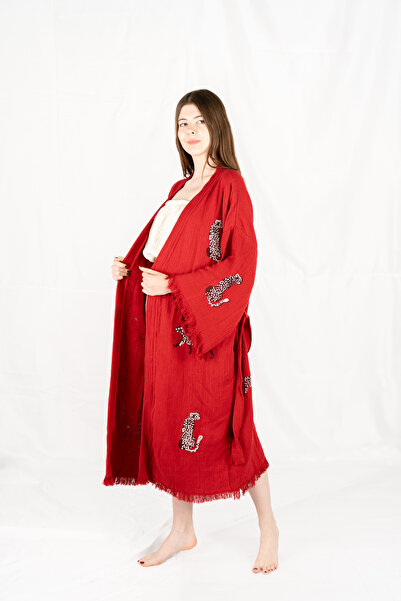 Befera Design Muslin Kimono 100% Cotton Leopard Printed Patterned Bathrobe Kaftan Dressing Gown