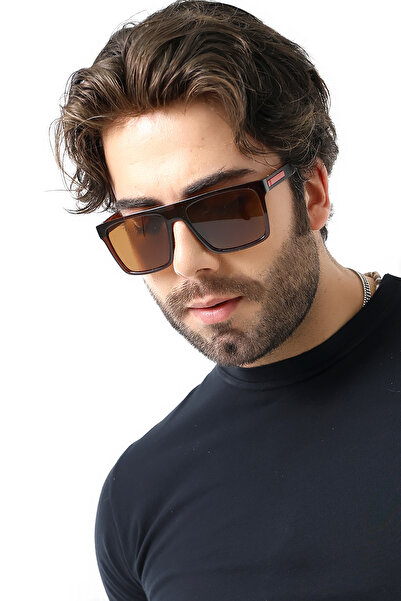 Lozzo Men's Brown Polarized Sunglasses with Square Accessories 23061 C3 P