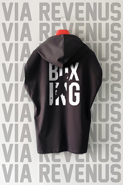 Vordevia Boxing Ön ve Arka Baskılı Sıfır Kollu Kapüşonlu %100 Pamuk Spor Tshirt