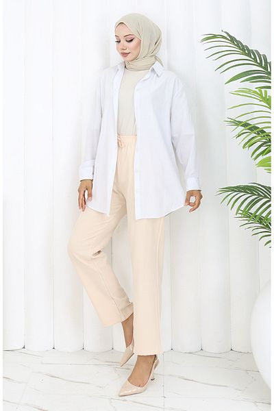 sefamerve Elastic Waist Pocket Trousers 0118-03 White