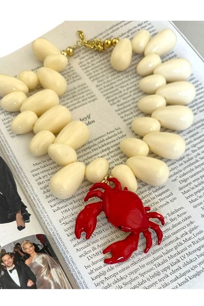 Finery by Nerrs Red Crab Necklace with Large Beads