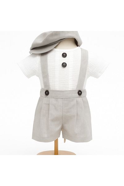 OEM Elegant suit for boys, 3-piece set: shirt, pants, beret, 2-4 months, gray color
