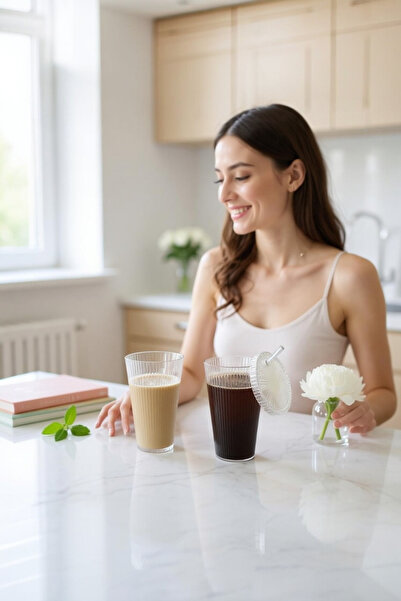 UCR HOME Glass Mica Cup with Straw Origami Style with Lid Soft Drink Cold Hot Coffee Pinterest 2 Pcs