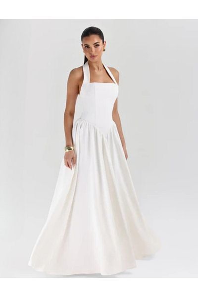 OLSAMODA Women's Back Decolletage Sleeveless Flare Maxi Dress
