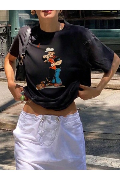 OVER HEAD تي شيرت Safinaz Basic Pope مطبوع كبير الحجم للسيدات