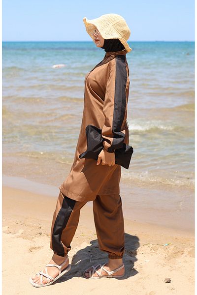 sefamerve Γαρνιρισμένο Μαγιό Hijab με φερμουάρ 6565-05 Claret Red