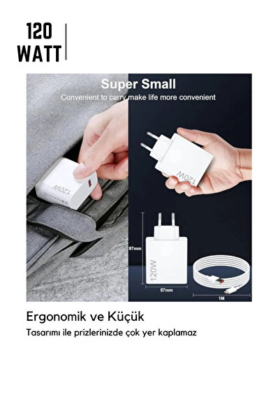 LaraThec 120 Watt Turbo Şarj Aleti Kablo Seti – Xiaomi POCO Uyumlu Type-C Android Şarj