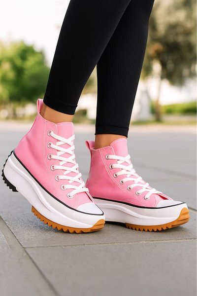 MARKABONİ Women's Young Girls' Pink Run Star Canvas Sneaker Sports Shoes
