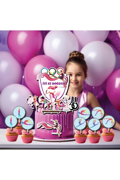Kozalak Tasarım Jimnastik Temalı Doğum Günü Davet Ve Özel Gün Pasta Cupcake V...