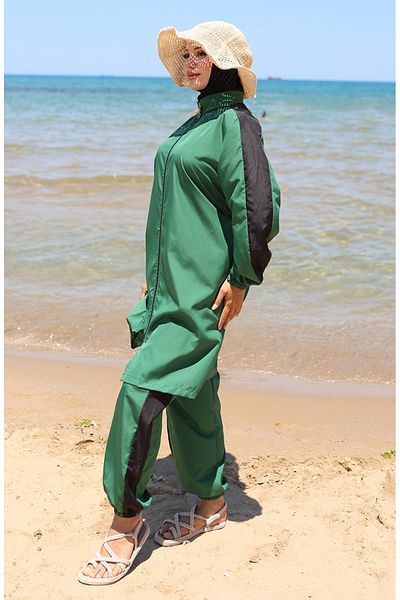 sefamerve Γαρνιρισμένο Μαγιό Hijab με φερμουάρ 6565-05 Claret Red