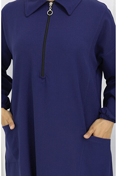 sefamerve Double Kumaş Uzun Tunik Pantolon İkili Takım 0034-09 Koyu Lacivert