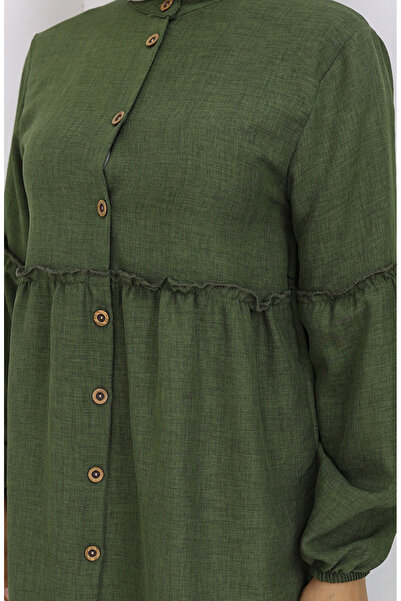 sefamerve Gathered buttoned tunic pants double set 0115-01 khaki