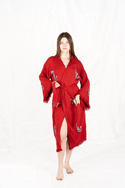 Befera Design Muslin Kimono 100% Cotton Leopard Printed Patterned Bathrobe Kaftan Dressing Gown